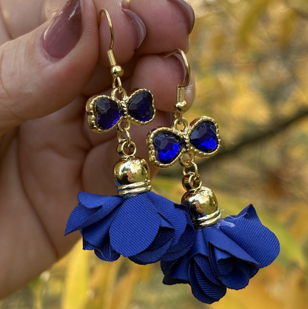 Kokardka z kryształkiem szafirowym / łącznik / metal / złoty / 10,4x16,8mm/ 1szt