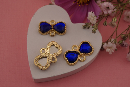 Kokardka z kryształkiem szafirowym / łącznik / metal / złoty / 10,4x16,8mm/ 1szt