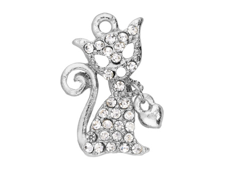 Kot Glamm™ / zawieszka charms / 29 cyrkonii / 20x12x3mm / srebrny / 1szt