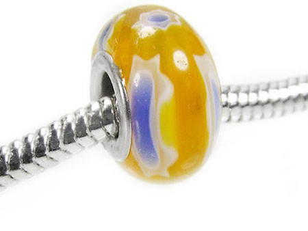 Koraliki szklane millefiori, modułowe, żółte / oponka / 14x9mm / otwór 5mm / 1szt