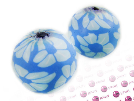 Koraliki fimo, niebiesko-białe / kula / 14mm / otwor 1,5mm / 4szt