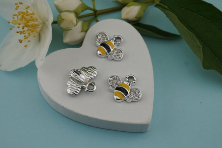 Pszczoła z cyrkoniami / żółty / srebrny / zawieszka / 12,8x15mm / metal / 1szt