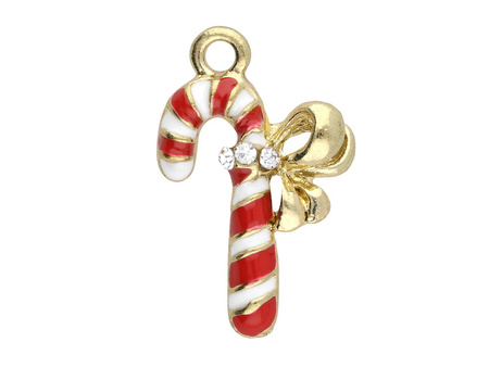 Laska świąteczna SweetCharm™ / zawieszka charms / 3 cyrkonie / 23x14x5mm / czerwony, KC Gold / 2szt