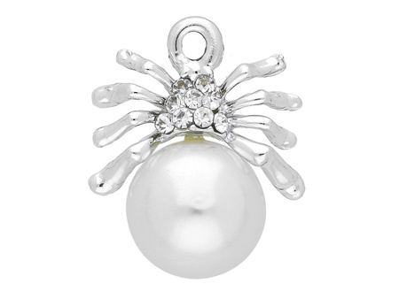 Pająk Glamm™ z perłą / zawieszka charms / 9 cyrkonii / 19x15x10mm / srebrny / 1szt