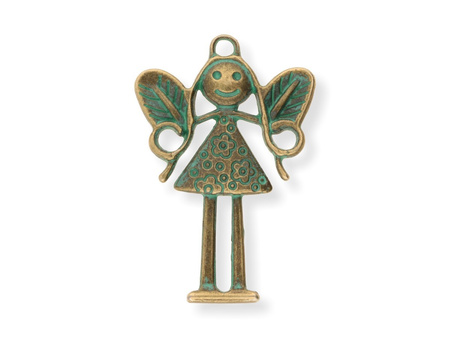 Zawieszka wróżka 36x24mm, zawieszka charms / kolor antyczny brąz, zielony / otwór 2mm / 2szt