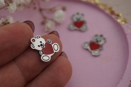 Miś z serduszkiem / zawieszka / stal chirurgiczna / 17x19mm / srebrny / 1szt