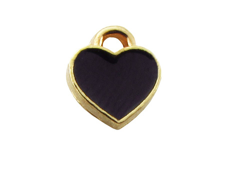 Serduszko emaliowane, zawieszka charms / kolor złoto-czarny / 7,5x6x1mm / otwór 1mm