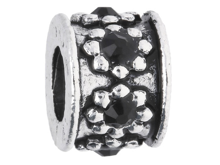 Kwiaty Glamm™ / przekładka / 6 cyrkonii / 7x10x10mm / srebrny, Jet / otwór 5mm / 2szt