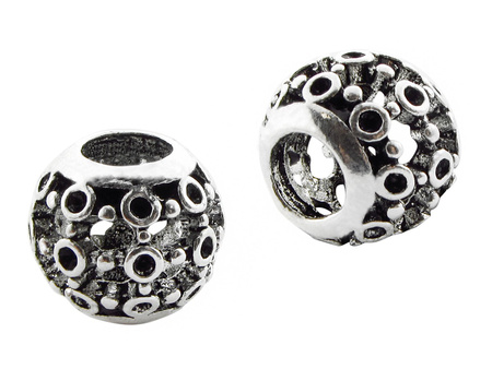 Przekładka ażurowa, oponka w kółeczka 10x11mm / kolor srebrny, oksydowany / otwór 5mm / 2szt