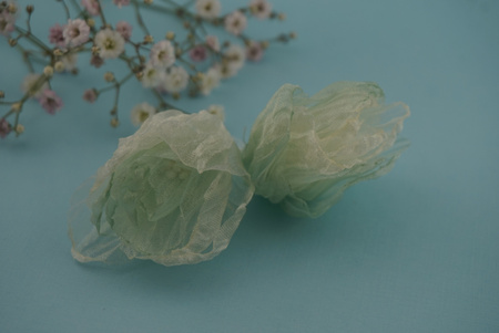 Kwiatek ozdobny / organza / seledynowy / ok 35mm / zestaw 2szt