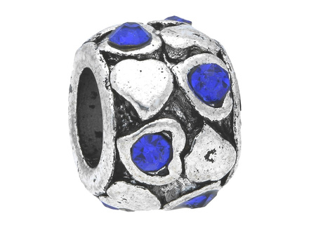 Oponka w serca Glamm™ / przekładka / 8 cyrkonii / 6x10x10mm / srebrny, Sapphire / otwór 5mm / 2szt