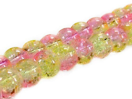 Koraliki szklane crackle, kula 6mm - kolor różowo-żółty - sznur 140szt.