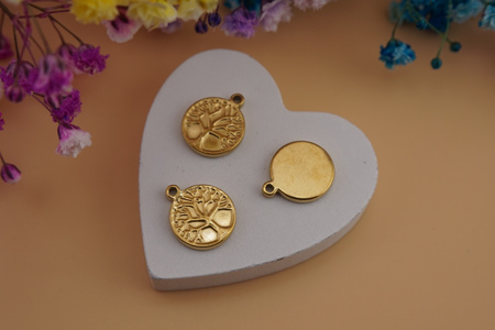 Moneta z drzewkiem / zawieszka ze stali chirurgicznej / 14x5x12mm / złoty / 1szt