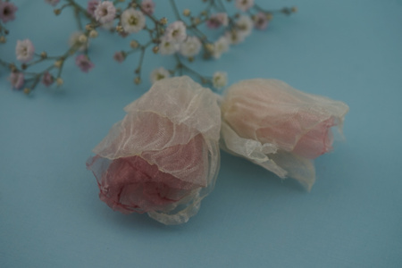 Kwiatek ozdobny / organza / biało - rózowy / ok 35mm / zestaw 2szt