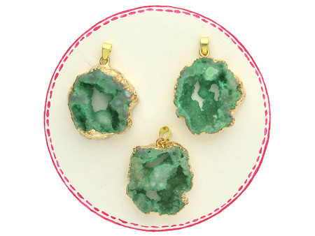Agat druzy / zawieszka w okuciu / plaster nieregularny / 36x30x9mm / zielony / 1szt