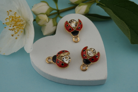 Biedronka czerwona / zawieszka / 11,5x15mm / metal / złoty / 1szt