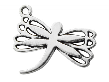 Ważka 19x23mm, zawieszka charms / kolor srebrny / otwór 1.6mm / 4szt