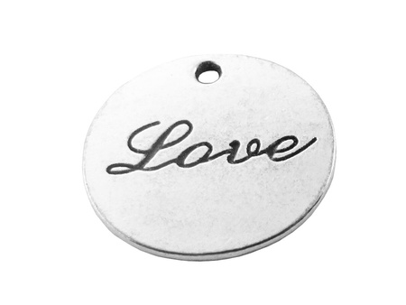 Blaszka "love" elipsa 19x20mm, zawieszka charms / kolor srebrny / otwór 1.8mm / 1szt