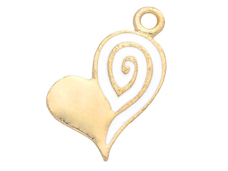 Serce SweetCharm™ / zawieszka charms / 24x24x2mm / KC Gold, biały / 2szt