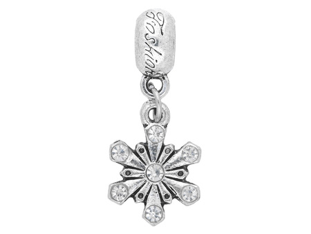 Śnieżynka Glamm™ / zawieszka charms / 7 cyrkonii / 30x12x9mm / srebrny, Crystal / 1szt