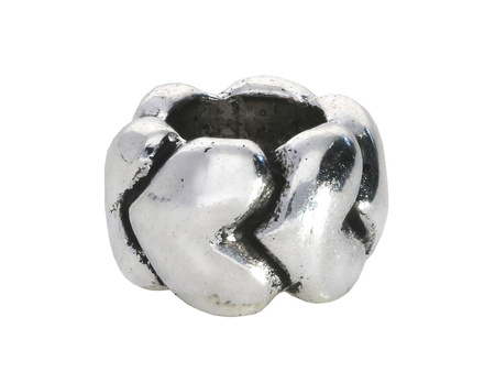 Serca / przekładka / 6x9x9mm / kolor srebrny / otwór 5mm / 4szt
