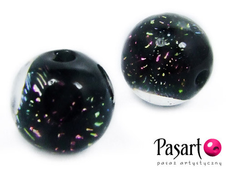 Koraliki szklane iryzowane, czarne / kula / 12mm / 2mm / 1szt