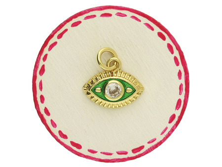 Oko z cyrkonią / zawieszka / mosiądz pozłacany / 9x12mm / złoty, zielony / 1 szt