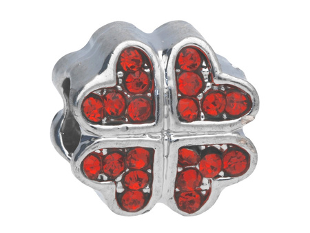 Koniczynka Glamm™ / przekładka / 40 cyrkonii / 10x10x8mm / srebrny, Siam Ruby / otwór 5mm / 1szt