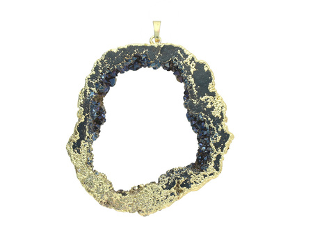 Agat druzy / zawieszka / w okuciu / plaster nieregularny / 72x68x12mm / granatowy / 1szt