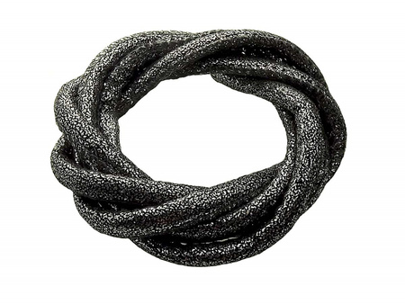Rzemień szyty, ekologiczny, ze srebrnym brokatem / czarny / 5mm / 1m