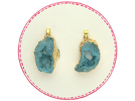 Agat druzy / zawieszka w okuciu / plaster nieregularny / 39x23x10mm / niebieski / 1szt