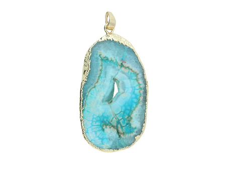 Agat druzy / zawieszka / w okuciu / plaster nieregularny / 58x31x8mm / jasny niebieski / 1szt