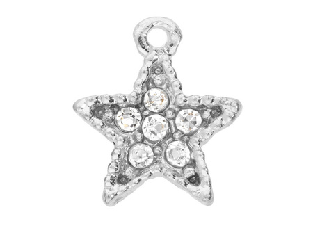 Gwiazdka Glamm™ / zawieszka charms / 6 cyrkonii / 12x11x3mm / kolor srebrny / 2szt