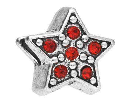 Gwiazdka Glamm™ / przekładka / 12 cyrkonii / 12x12x9.5mm / srebrny, Siam Ruby / otwór 4.5mm /  2szt