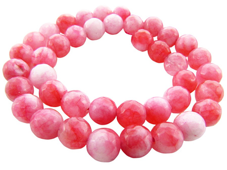 Agat, kula fasetowana 5-6mm / różowy, biały / otwór 1.4mm / 60szt / 1 sznur