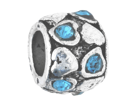Oponka w serca Glamm™ / przekładka / 8 cyrkonii / 6x10x10mm / srebrny, Turquoise / otwór 5mm / 2szt