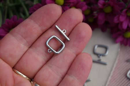 Zapięcie toggle / prostokąt / stal chirurgiczna / 2x16 + 11x14mm / srebrny / 1szt