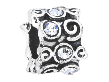 Ślimaki Glamm™ / przekładka / 8 cyrkonii / 7x10x10mm / srebrny, Crystal / otwór 5mm / 2szt