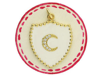 Herb księżyc / zawieszka / mosiądz pozłacany, cyrkonie / 23x18mm / złoty, biały / 1 szt