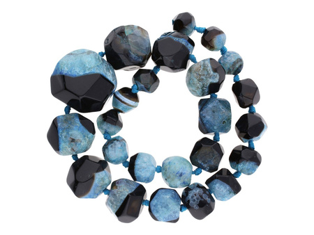 Agat / kule fasetowane nieregularne / sznur stopniowany / 12-31x12-36mm / czarny, niebieski / 23szt