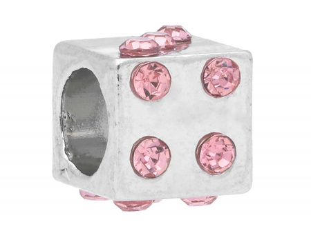 Kostka Glamm™ / przekładka / 14 cyrkonii / 7.5x8.5x8.5mm / srebrny, Rose / otwór 5mm / 2szt