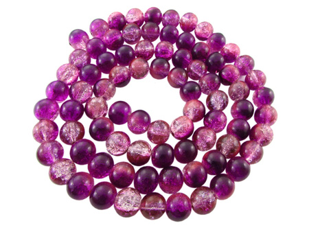 Koraliki szklane crackle / kula / fioletowo-biały / 8mm / otwór 1mm / 1sznur / 110 koralików