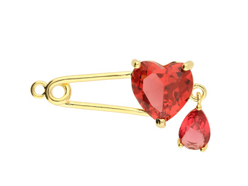 Agrafka z sercem / zawieszka / 26x11mm / miedź, kryształ / złoty, czerwony / 1szt