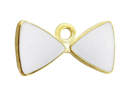 Kokardka SweetCharm™ / zawieszka charms / 8x16mm / kolor złoto-biały / otwór 1.6mm / 1szt