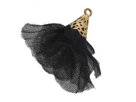 Kwiatek tiulowy / z ażurową końcówką / 30mm / KC Gold, czarny / 2szt