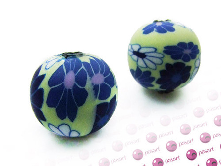 Koraliki fimo, żółto-niebieskie / kula / 14mm / otwor 1,5mm / 4szt