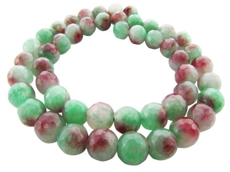 Agat, kula fasetowana 7-8mm / zielony, czerwony / otwór 1.6mm / 45szt / 1 sznur