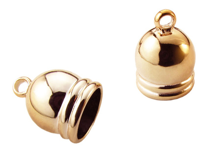 Końcówka miedziana, z 2 pierścieniami / kolor złoty, KC Gold / 11x16mm / otwór 9mm / uchwyt 2mm