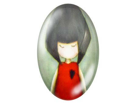 Kaboszony szklane z grafiką, owal 18x25mm PT1492 / czerwono-czarny / 2szt