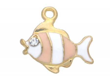 Ryba SweetCharm™ / zawieszka charms / 1cyrkonia / 16x18x2.5mm / KC Gold, biały, brzoskwiniowy / 2szt